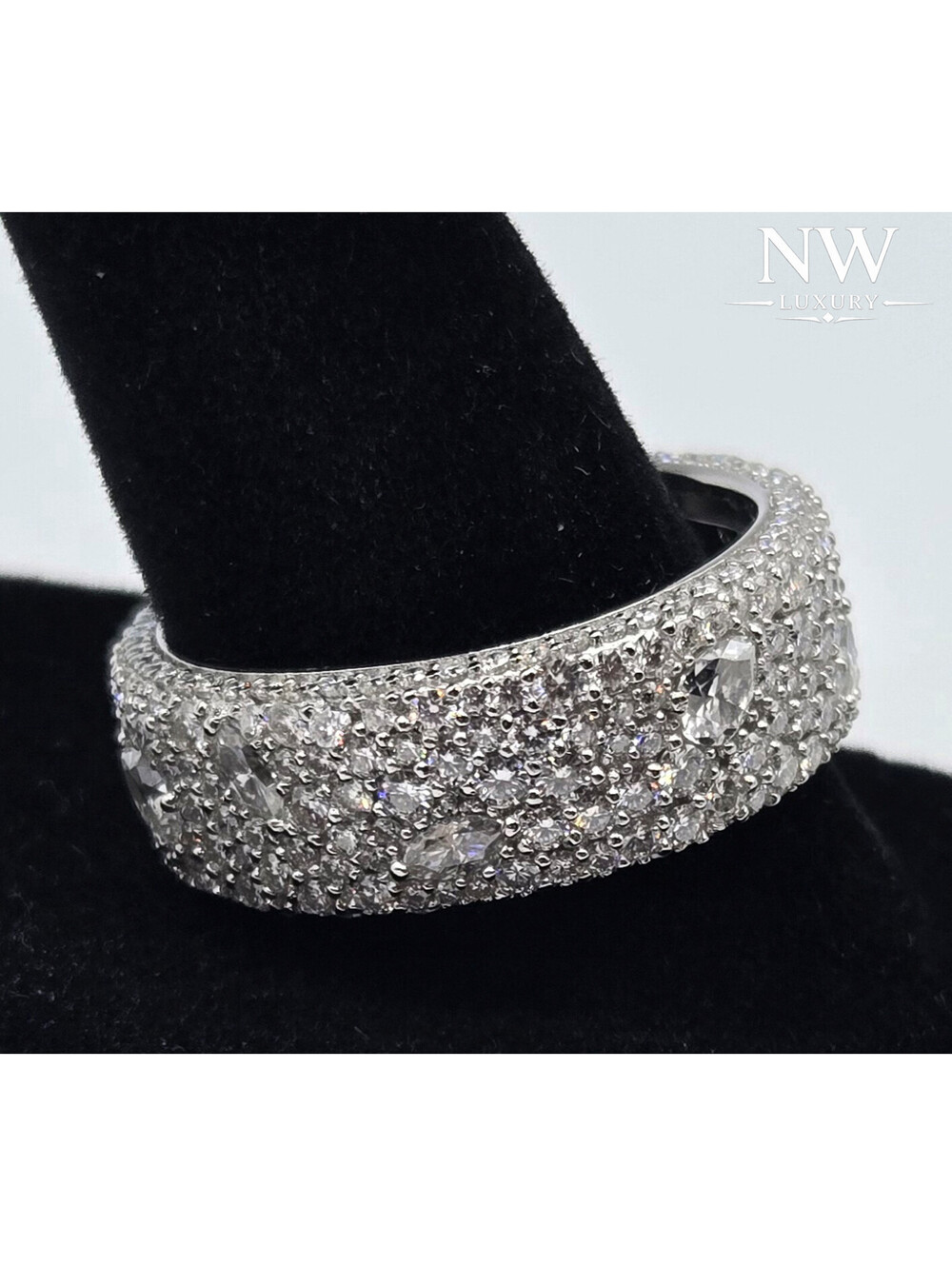 5CTW Moissanite VVS1 D Mosaic Eternity Ring Solid 925 Sterling Silver NEW Iced